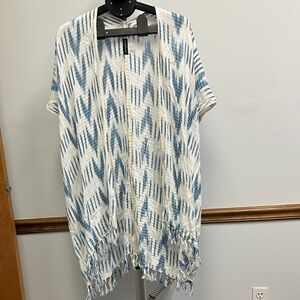 Trades of Hope Blue & White Striped Fringe Kimono